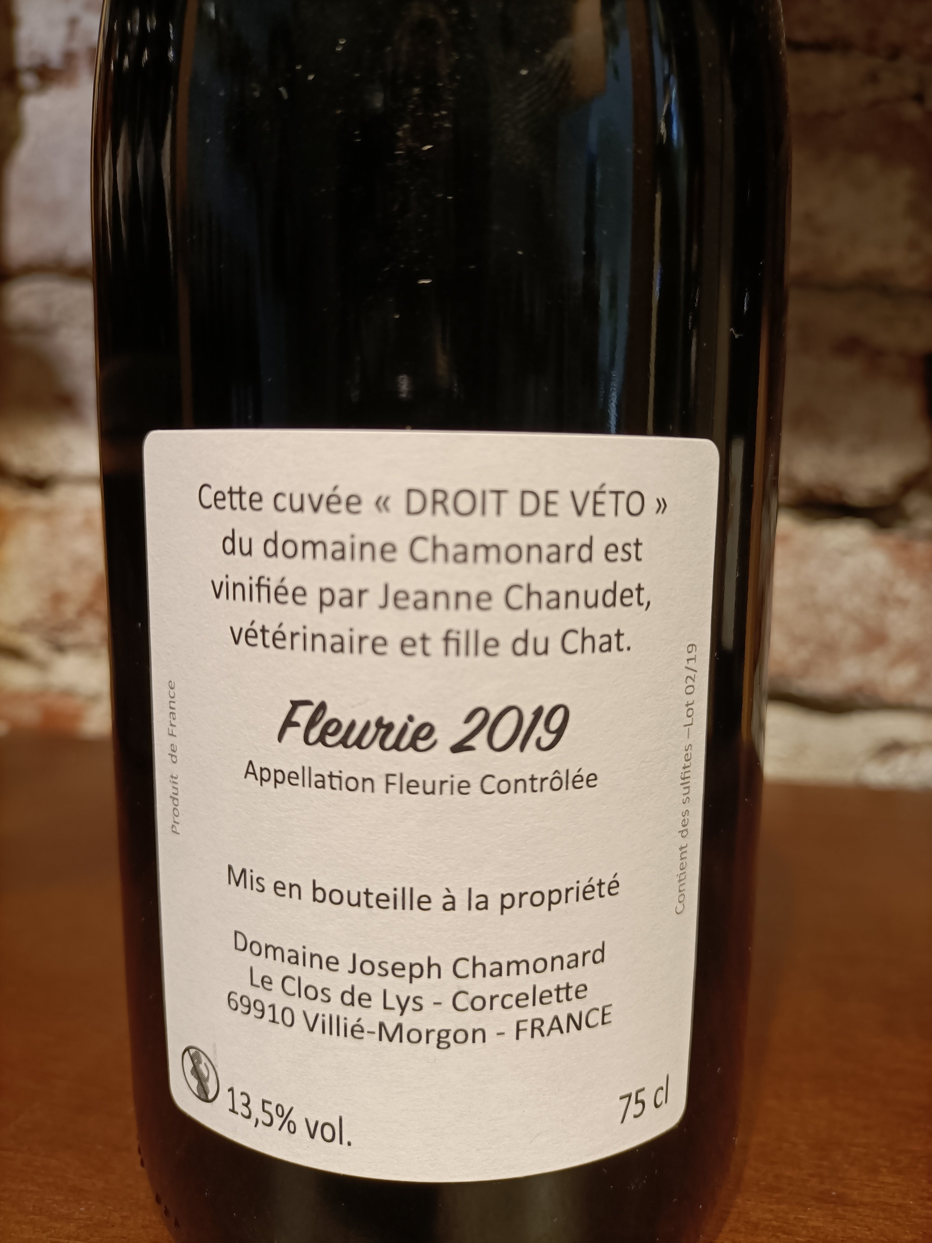 Vino rosso Droit de Véto, Domaine Chamonard, Fleurie 2019 – 0,75